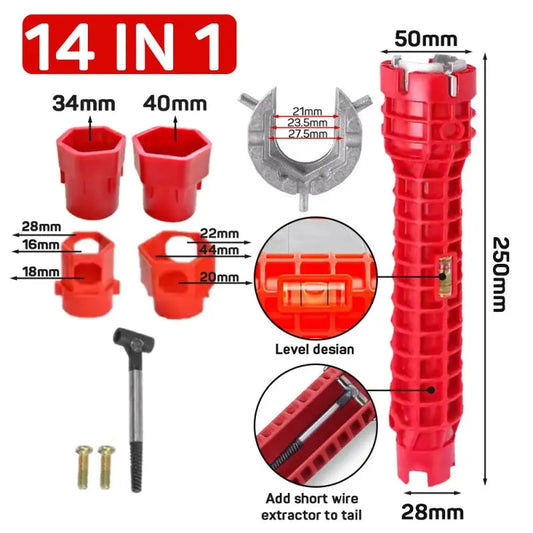 14/8 In 1 Wrench for Sink Faucet Sanitary Repair Tool Double-Head Handle, Installer Ratchet Tool Set for Bathroom Sink Faucet
