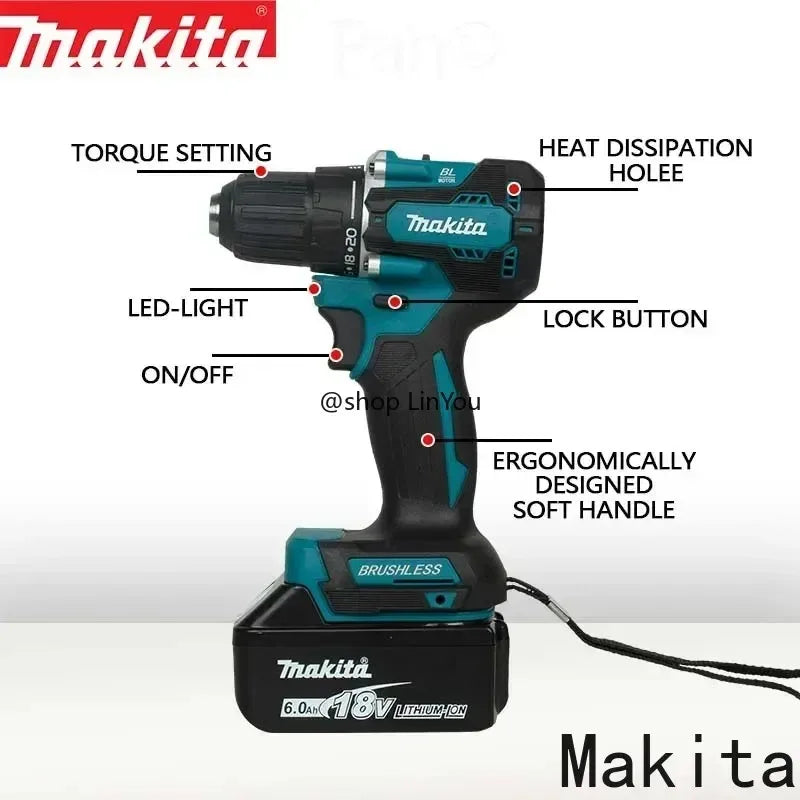 Original Makita DDF487 Cordless Driver Drill Brushless Electric Impact Screwdriver 18V Makita Rechargeable Power Tool battery