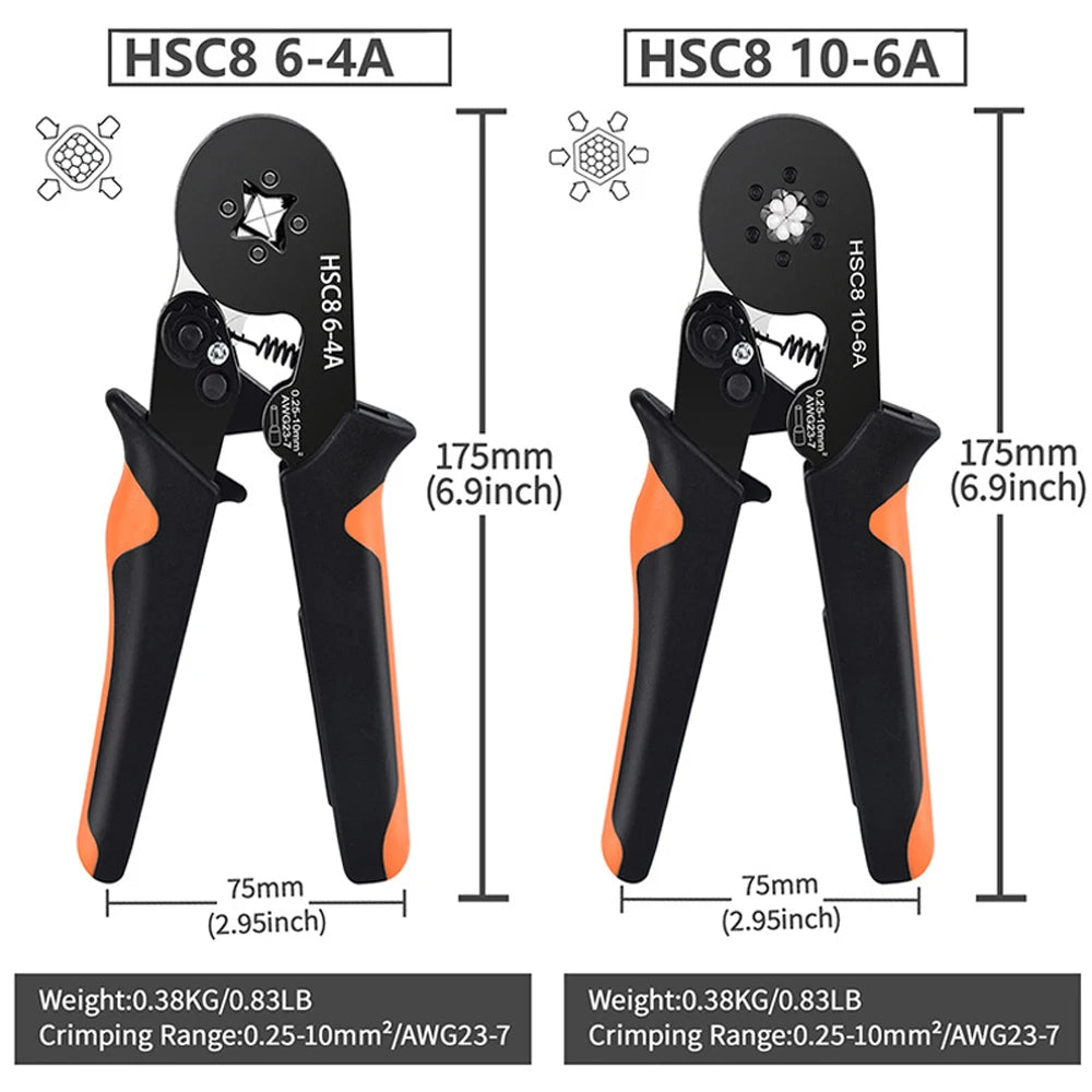 Hexagonal Self-Adjustable Ratchet Ferrule Crimping Tool Kit 23-7AWG 0.25-10mm² Crimper Kit with Ferrule Sleeves Wire Terminals